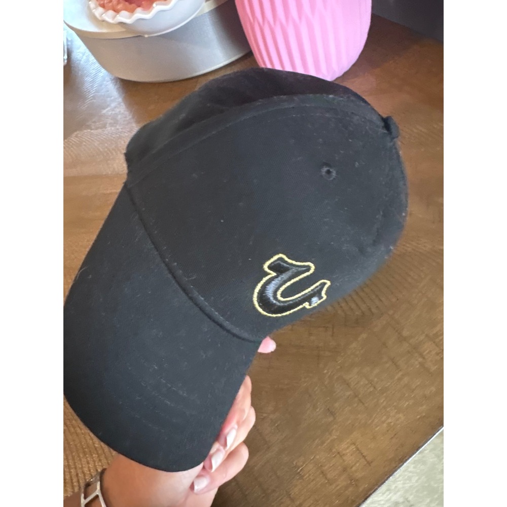 True Religion Mens Horseshoe Logo Snapback Baseball Hat Black Gold One Size - Picture 5 of 5